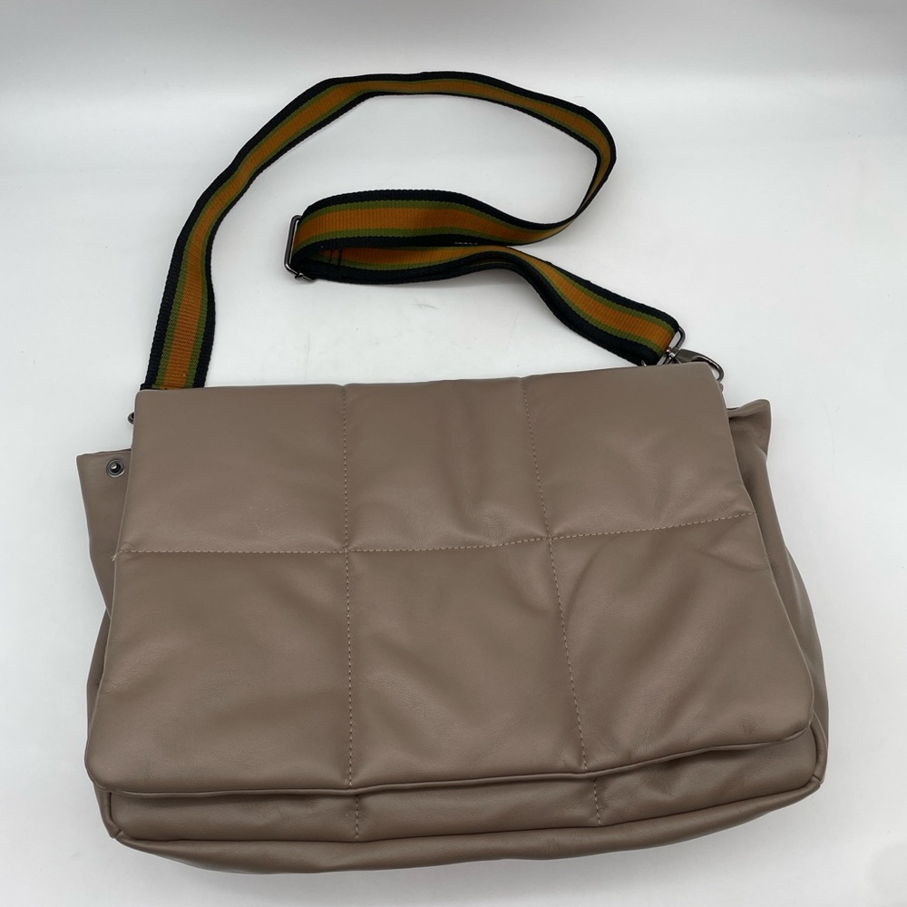 Sondra Roberts Squared Quilted Puffer Faux Vegan Taupe Handbag